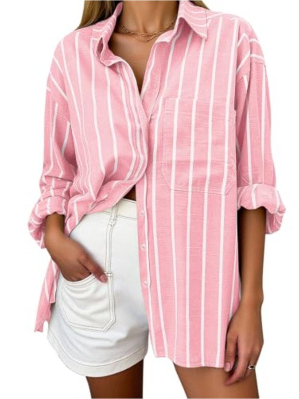 Oversized Button Down Shirt Women Linen Long Sleeve Cotton Blouse Casual